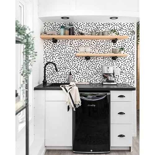 Jeweluck Peel and Stick Wallpaper Polka Dot Wallpaper Stick and Peel 17.7¡± x 118.1¡± Black Dot Contact Paper Decorative Black and White Wall Paper Removable Self Adhesive Vinyl Walls for Bathroom