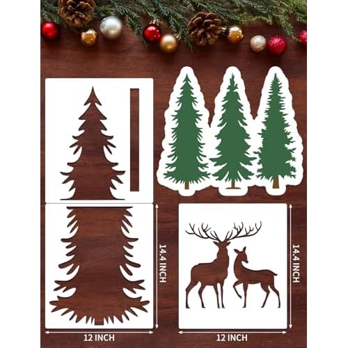 Large Pine Tree Stencils for Painting on Wood Reusable Christmas Pine Tree Template, Giant Fence Stencils for Wall Garden Fence Window Furniture Mural