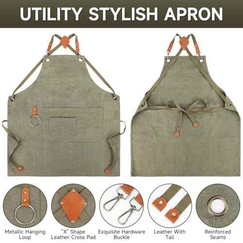 SAN LIKE Woodworking Apron for Men Chef Aprons for Men with Large Pockets Waxed Canvas Heavy Wood Working Apron Size S to XXL