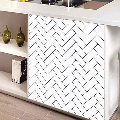 Herringbone Wallpaper Black and White Geometric Wallpaper Peel and Stick Modern Herringbone Brick Wallpaper for Bathroom Shower Walls Kitchen Backsplash Removable Waterproof Vinyl 17.7"x80"
