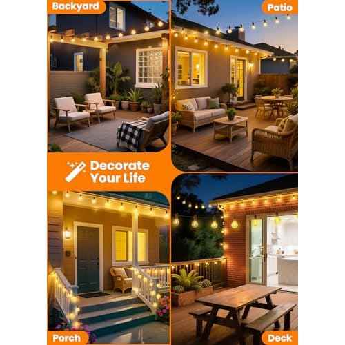 Outdoor-String-Lights-Paio-Lights, 100FT (50FT*2) 50+2 Shatterproof Bulbs Outdoor Patio Lights, IP65 Waterproof Connectable Hanging Outside Light for Backyard, Porch, Deck, Balcony, 2200K