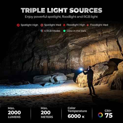 lexall EDC Flashlight, Bright 2000 Lumens Flashlight Rechargeable, 3-in-1 Spotlight/Floodlight/Side RGB Light Pocket Flashlight, Waterproof Magnetic Light with Clip for Camping, Work, Emergency
