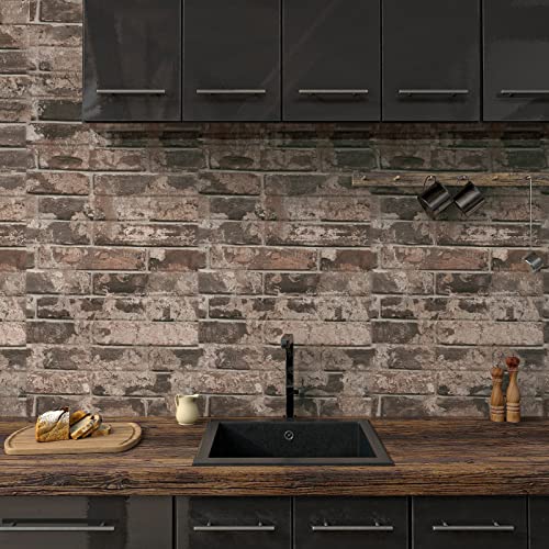 VaryPaper Vintage Brown Brick Wallpaper Peel and Stick 3D Textured Brick Contact Paper for Walls Removable Waterproof Self Adhesive Brick Wall Paper for Kitchen Backsplash Fireplace 15.7''x78.7''