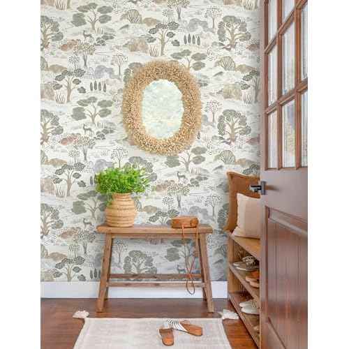 Erfoni 16.9"x118" Boho Peel and Stick Wallpaper Forest Green/Brown/White Contact Paper DIY Self Adhsive Wallpaper Waterproof Removable Peel and Stick Wall Paper for Bedroom Accent Walls Decor