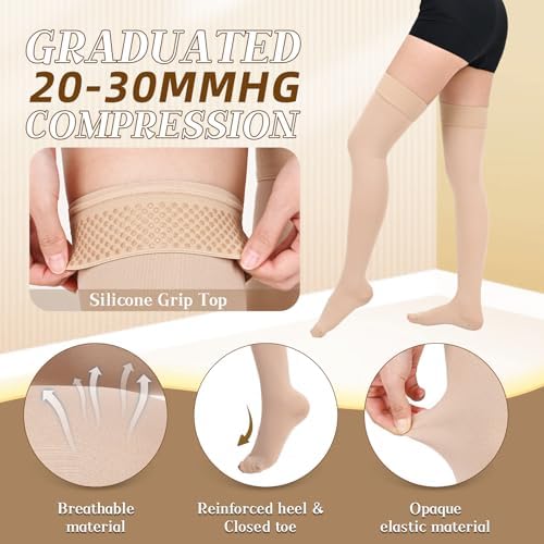 Compression Stockings for Women & Men, 20-30mmHg Thigh High Compression Socks for Varicose Veins, Swelling, Pregnant