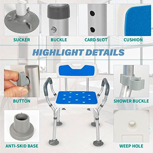 Heavy Duty Shower Chair for Inside Height Adjustable Shower Chair with Arms Shower Seats for Elderly, Disabled and Handicap Support Up to 330 Pounds