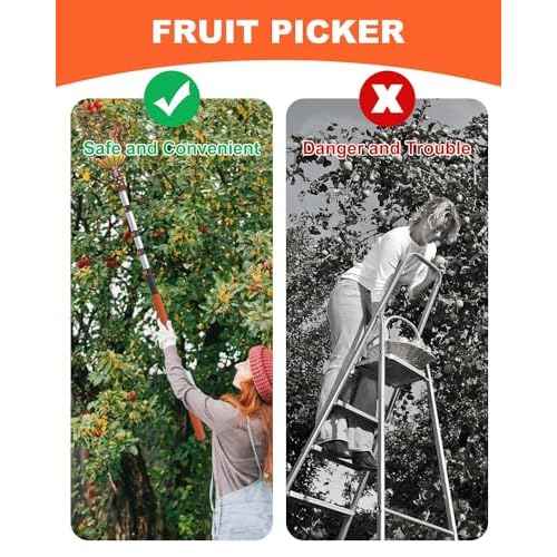 Buyplus 26ft High Reach Fruit Picker with Basket Telescoping, 5-20 Foot Heavy Duty Sturdy Aluminium Telescoping Extension Pole, Easy to Attach Twist-On Metal Basket for Picking Mango Avocado Lemon