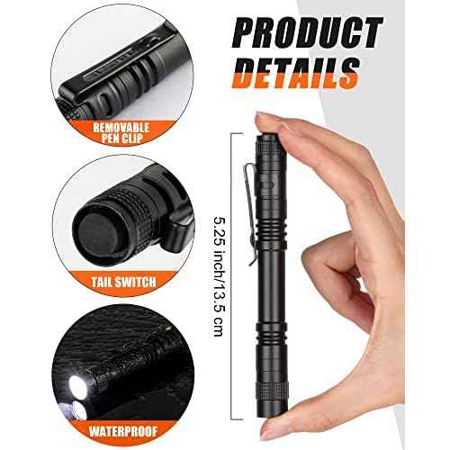 Vinsot 20 Pack LED Pen Lights Bulk Large Pen Light Flashlights Pocket 5.12 Inch LED Torch with Clip Aluminum Waterproof Flashlight for Nurses Hospital Outdoor Camping Emergency Hiking