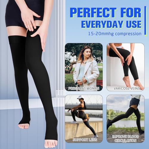 Compression Stockings for Women & Men, 15-20 mmHg Thigh High Compression socks, Medical Graduated Compression Support for Edema, Varicose Veins, Swelling