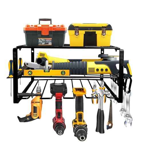 | Tool Organizer [ +6 Hang Clips INCLUDED ] Drill Holder | Tool Box Organizer | Tool Storage | Hardware Organizer | Garage Storage | Power Tool organizer Wall Mount | Metal, Black