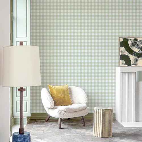 Cohoo Home Green Plaid Peel and Stick Wallpaper Boho Plaid Contact Paper for Cabinet Green Checkered Geinham Contact Paper Self Adhesive Removable Wallpaper Bathroom Nursery Waterproof 17.3inW 78.7inL