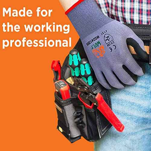 WOLF Ultra-Thin Nitrile Foam Palm Coated Glove with Tacky Dot Grip, Multi Purpose