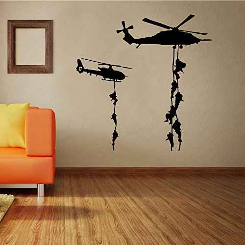 22x22 Helicopter Army Soldier Wall Stickers PVC Vinyl Art Decals Teens Boys Men Military Fans Bedroom Home Decoration