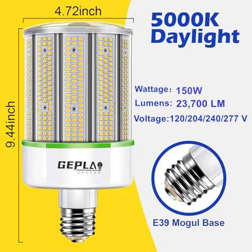 GEPLAD 1500 Watt Replacement LED Corn Bulb, 150 Watt E39 Mogul Base, 23,700 Lumens, 5000K Daylight, (Not Dimmable) 2-Pack
