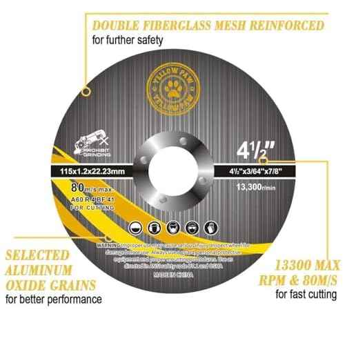 Yellow Paw 4-1/2" Metal Cut Off Wheels (Bulk 200 Pack) Perfect for Cutting Metal & Stainless Steel, Wood, and Plastic - Compatible with Any Angle Grinder - Ultra Thin 0.45" Thickness