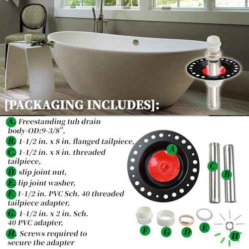 Freestanding Bathtub Rough-in Kit with Stainless Steel Tail Pipe and PVC Adapter Compatible With all freestanding bathtubs,standard bathtubs and Floor Mounted Bathtub-Fit 1-1/2" bathtub drains