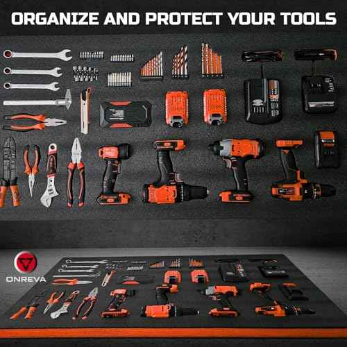 ONREVA Tool Box Foam, 1PC 48x24x2 inch, Foam Inserts for Cases, Polyethylene Storage Sheets for Toolbox Hard Case, Tool Shadow Insert, Kaizen Organizer Sheet, Black with Orange