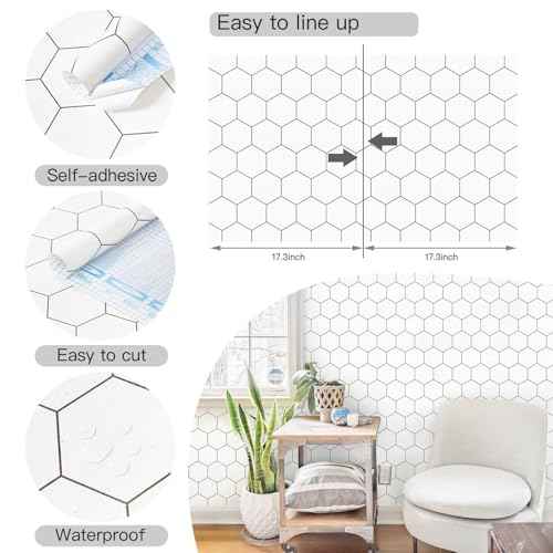 Kitchen Peel and Stick Wallpaper White Wallpaper Modern Contact Paper for Cabinet Bathroom Backsplash Renter Friendly Self-adhesive Waterproof Removable Vinyl Papel Tapiz Para Cocina 17.3"¡¿78.7"