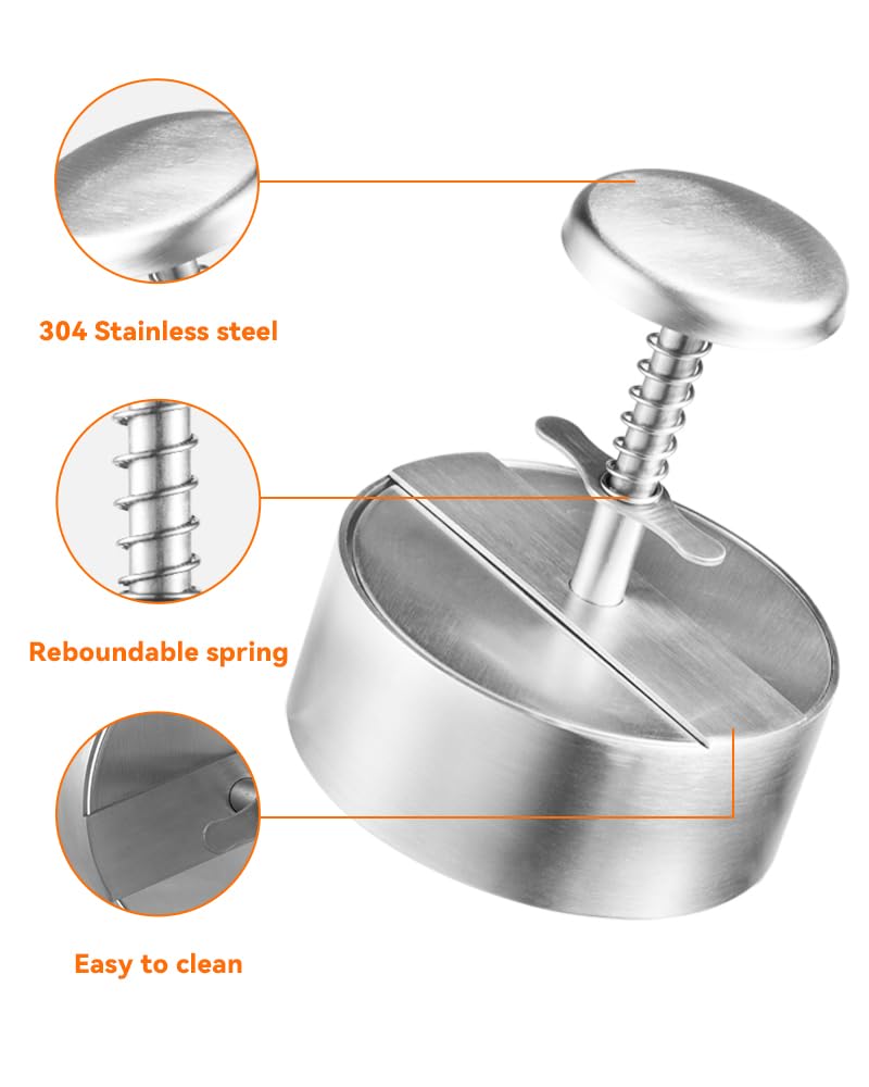 Brigii 304 Stainless Steel Burger Press - 4.5" Hamburger Patty Maker, Heavy Duty Stainless Steel Burger Press for Ground Beef, Burgers (Dishwasher Safe)