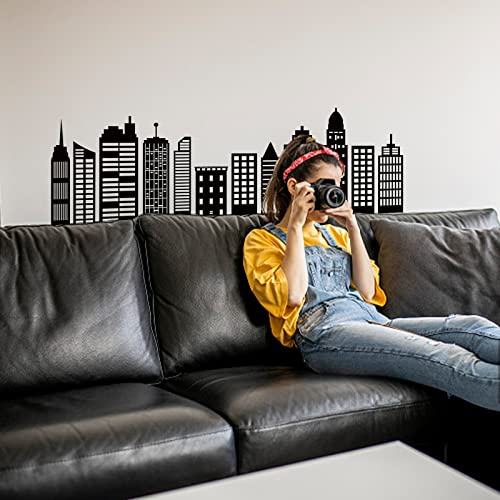 SUPERDANT Cityscape Wall Stickers City Buildings Silhouettes PVC Wall Art Decals Kids Room Vinyl Decor for Boy's Bedroom Livingroom Home Decoration School Dormitory Decals Party Decoration 38.6x14in