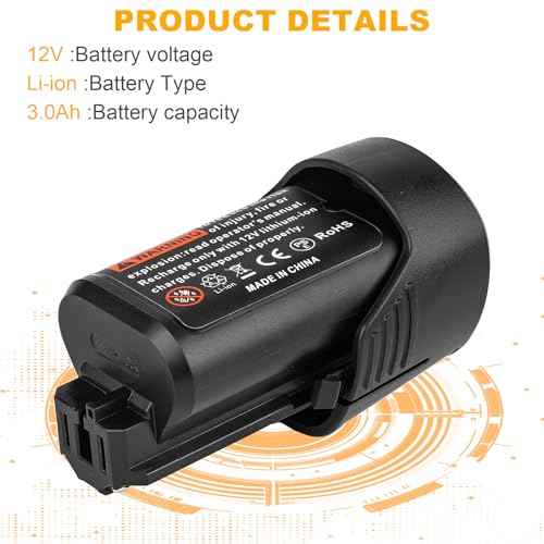 2Pack 12V 3.0Ah Battery and Charger Kit for Bosch 12V Battery BAT414 BAT413 BAT412 BAT411 BAT411A BAT420 GBA12V30 with BC330 Battery Charger for Bosch 12V BAT414 Lithium Battery