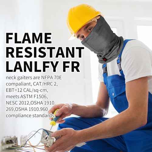 FR Face Mask For Men CATHRC2 Flame Resistant Neck Gaiter Covering 100% Cotton Arc Flash Welding Shield Protector 12CAL
