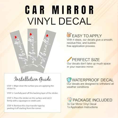 (3 Pcs) Just Breathe Mirror Sticker Inspirational Quote Vinyl Decal for Christian Believers Ideal for Car Rear View Mirror Window Laptop or Motorcycle 4 Inches