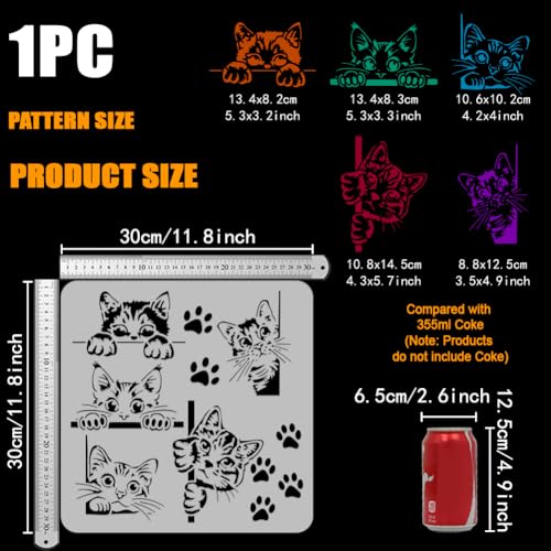 FINGERINSPIRE Peeping Cat Painting Stencil 11.8x11.8 inch Cat Border Template Hollowed Cute Cats Stencil Large Cat Paw Prints Template Cat Footprint Stencil Animal Theme Template for DIY Crafts