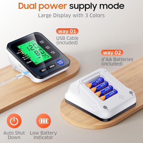 Blood Pressure Monitors for Home Use, Digital Blood Pressure Machine with 3-Color Backlit Hypertension Display, Upper Arm Large Cuff (8.7"-16.5" Adjustable) 2x99 Memory,Easy to use/Travel Black