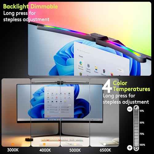 Quntis Curved Monitor Light Bar 15 RGB Backlight for 34"+ Screens, Computer Bar Lights Fold Dual Light with Color Temperature Brightness Stepless Dimming, No Glare Desk Lamp for Home Office Gaming