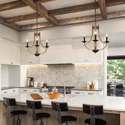 Farmhouse Chandelier for Dining Room 3-Light 19" Wide Adjustable Kitchen Island Pendant Lighting, Rustic Hanging Light Fixture for Entryway Foyer Bedroom Living Room,
