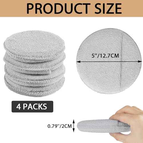 5-Inch Cutting Board Oil Wax Applicator for Maintaining Cutting Board & Wooden Utensils, Reusable Microfiber Wood Conditioner Pads with Finger Pocket - 4Packs, Gray