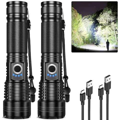 Rechargeable LED 90,000 High Lumens Flashlights, 2 Pack Super Bright Flash Light with Cob, 7 Modes Waterproof Powerful Flashlight for Home (L-2P)