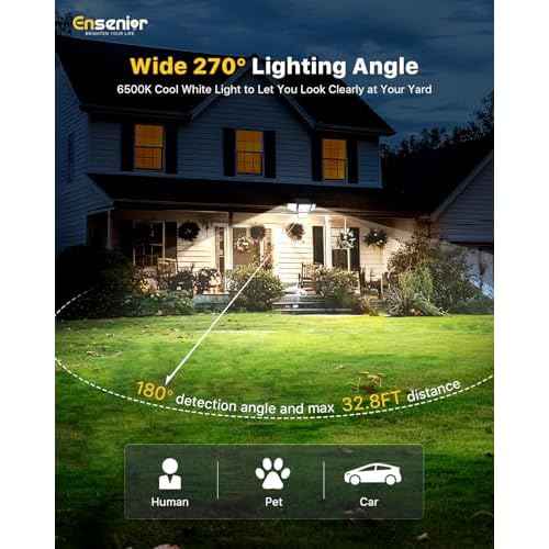 Ensenior Solar Lights Outdoor, IP65 Waterproof Motion Sensor Outdoor Light with Remote Control, 279 LED 4 Heads Solar Security Light with 4 Mode, 270¡Æ Wide Angle Solar Flood Light for Outside, 4 Packs