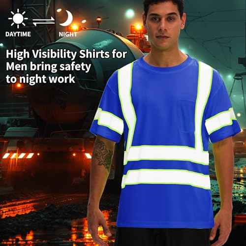 sesafety 3PACK High Visibility Shirts for Mens, Class 3 Hi Vis Reflective Construction Shirts for Men with Pocket Safety T Shirts for Men Work Shirt for Mens Short Sleeve
