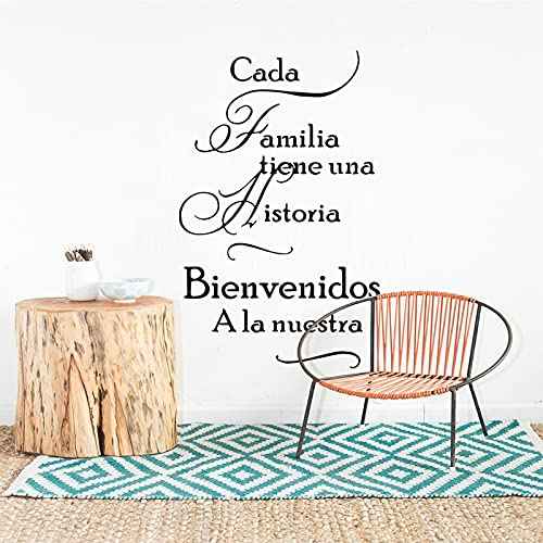 CADA Familia tiene UNA Historia Art Wall Decals, Warm Family Quotes Wall Decal, Vinyl Sayings Words Wall Decor, Removable DIY Wall Mural for Bedroom, Living Room, Home Decoration