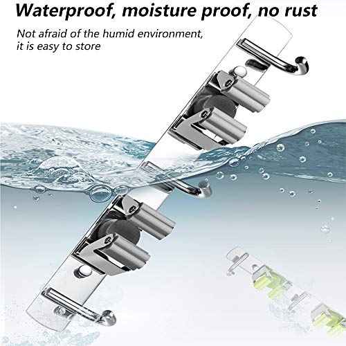DGSL 4 PCS Broom Holder Wall Mount with 3 Racks 4 Hooks, Stainless Steel Wall Mounted Organizer Mop and Broom Storage Tool Rack for Home Kitchen Garden