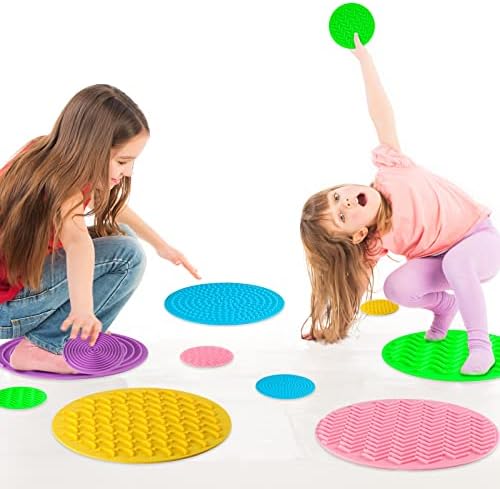 Lenwen 10 Pcs Sensory Discs Mat Sensory Stepping Circles Pads Textured Tactile Toys Stimulation for Calming Play and Early Learning Kids Matching Game Disorder Autistic Children ADHD(Candy Color)