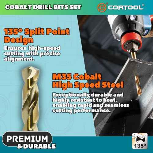 1/16 inch Cobalt Drill Bits (20Pcs), M35 HSS Metal Jobber Length Twist Drill Bit Set for Hard Metal, Stainless Steel, Iron, Copper, Aluminium, Brass, Plastic & Wood