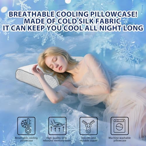 Memory Foam Pillows - Cervical Neck Pillow for Pain Relief, Ergonomic Side Sleeper Pillow for Sleeping, Orthopedic Contour Neck Pillows for Neck and Shoulder Pain with Cooling Pillowcase, Cream