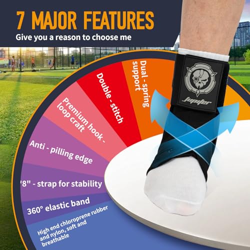 Jupiter Ankle Brace for Sprained Ankles for Women & Men, Made of Neoprene with Dual Springs, for Injury Recover, Running, Basketball and Cycling(Black L 14‘’-16‘’)