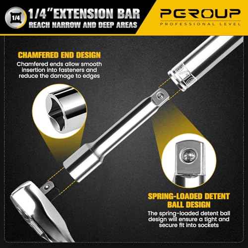 1/4-Inch Drive Ratchet Wrench, 90-Tooth Quick-release Reversible Ratchet Wrench with an Extension Bar(2 inch), 5" Long Socket wrench, 4-Degree Swing, Full Polished,Cr-Mo Head For Gifting,Repairing