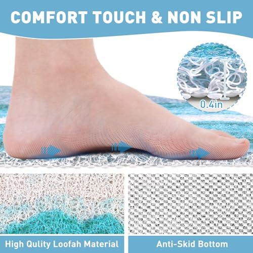 Corner Shower Mat Non Slip: Mofonky 27.5 x 27.5 Inch Large Triangular Shower Mats for Inside Shower - Colorful Soft Loofah Shower Floor Mat Anti Slip
