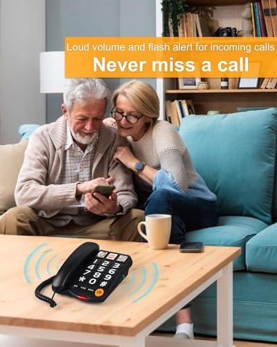 Big Button Phone for Seniors, Landline Telephone for Home with Picture, Durable Hand-Free Phone with LED Call Alert, Adjustable Volume and 3 One-Touch Dialing for Elderly, Black