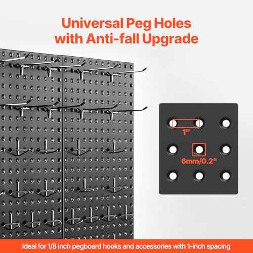 VEVOR Metal Pegboard Panels, 24" x 12" Pegboard, 2 Panels, Heavy Duty Peg Board Wall Organizer with Accessories, for Living Room Garage Tool Storage Office Organization Craft Room Kitchen Home, Black