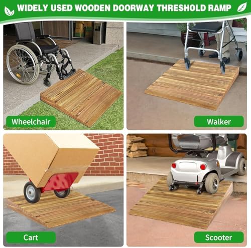 Wooden Threshold Ramp for Home Steps, 8" Rise Doorway Ramp with Non-Slip Grooves, Door Ramp for Wheelchair/Walker/Cart/Scooter, (31.4 W*8.0" H, Solid Pine Wood, 600LBS Capacity)