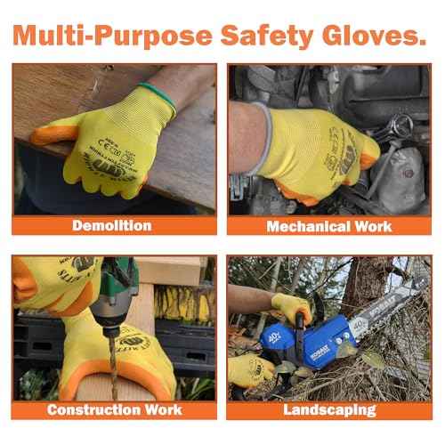 Cut-Resistant Work Gloves (12 Pack) ? Latex Grip Safety Gloves for Construction, Gardening & Warehouse Work - Extra Large
