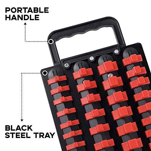 160-Piece Portable Socket Organizer Steel Tray with Handle - Heavy Duty Socket Holder Kit 1/4-Inch, 3/8-Inch, 1/2-Inch Blue&Red Clips (2 PC, Blue&Red)