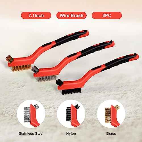 MAXMAN Wire Brush Set 3Pcs, Small Wire Brushes for Cleaning, Rust Remover, Scrub Brush, Detailing Brush, Metal Brush, Stainless Steel/ Brass/ Nylon Bristles Bristle Brush, Scratch Brush, (Red)