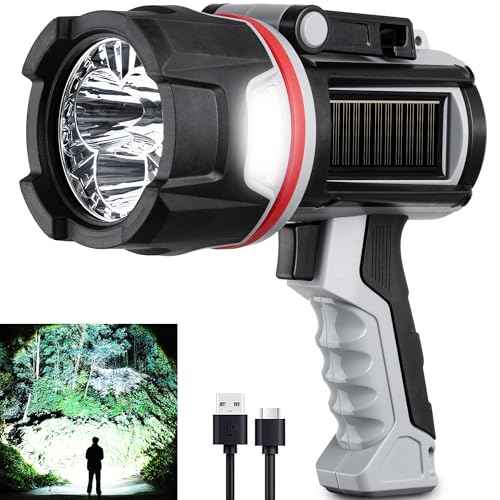 Rechargeable Spotlight Flashlight, Super Bright 200000 Lumen Long Lasting Handheld Spot Light LED Spotlight for Hunting Boating Camping